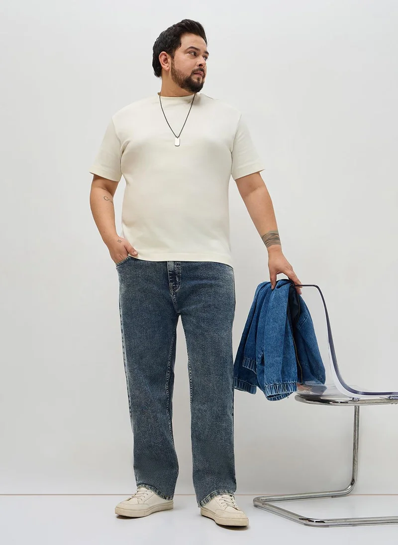Urbano Fashion  Urbano Plus Men's Blue Regular Fit Heavy Washed Denim Jeans Stretchable for Men | Best Price UAE